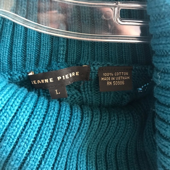 JEANNE PIERRE 100% Cotton Teal Chunky Knit Sweater - Picture 4 of 4